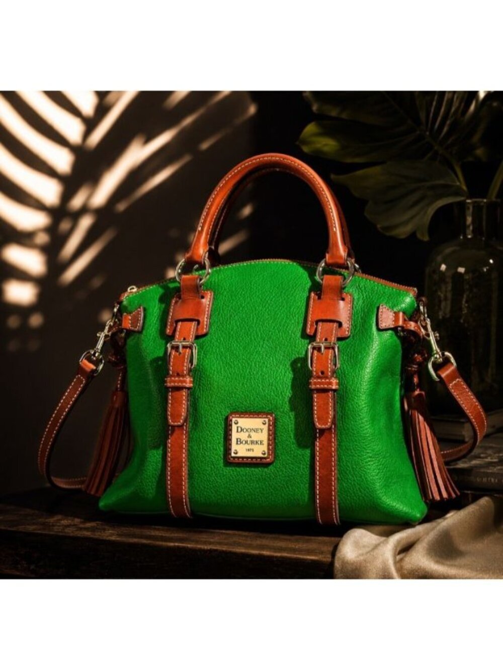 NWT Dooney & Bourke Bristol Satchel Kelly Green Pebble Leather Tassel Purse - Picture 2 of 16